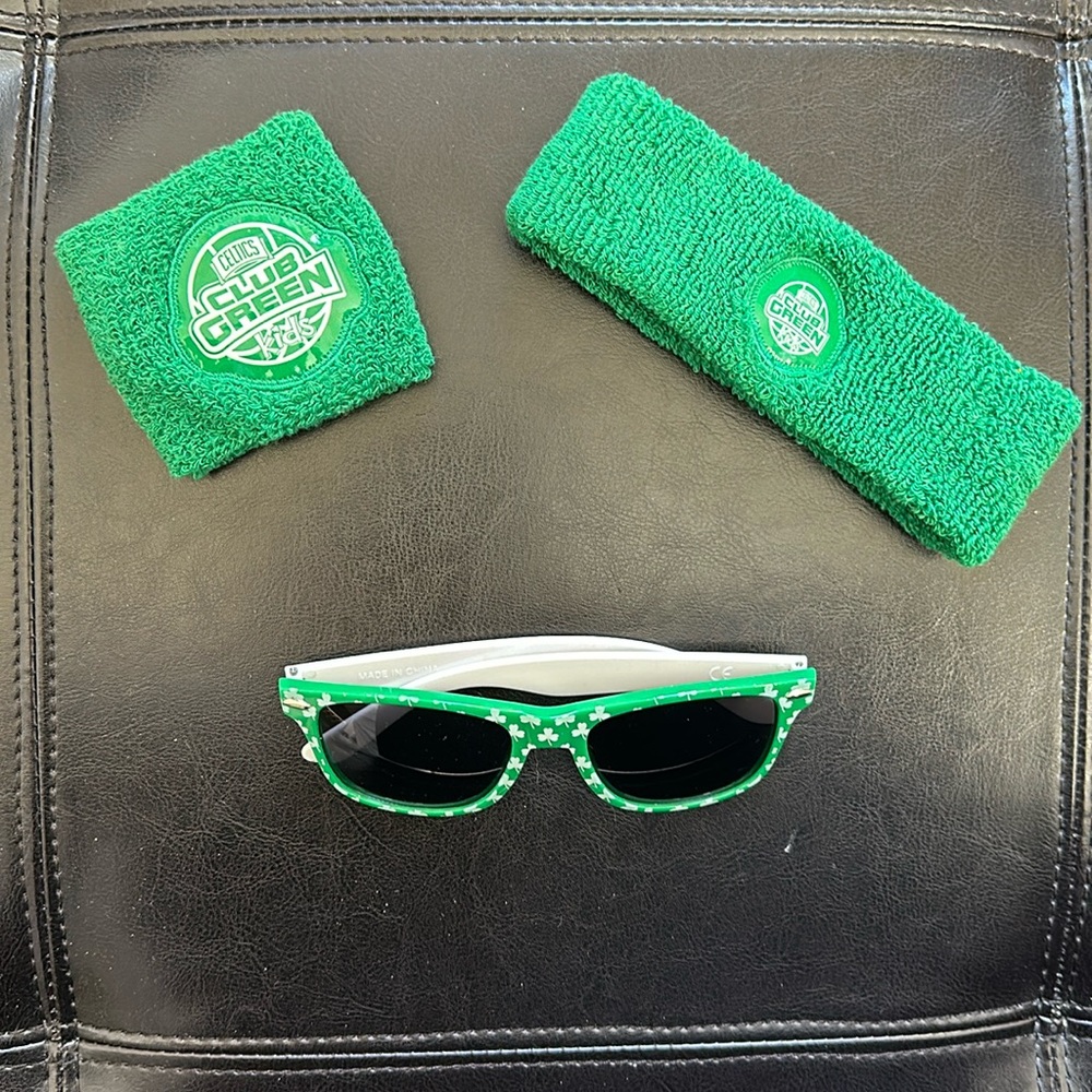 CELTICS headband, wristband, glasses